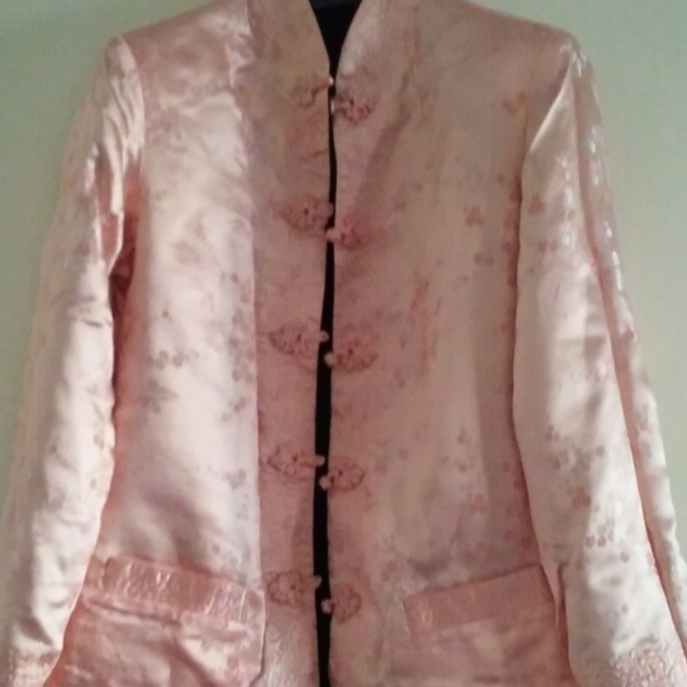 Elegant Asian Silk Pink Floral Women's Jacket Can Be Worn Both Sides